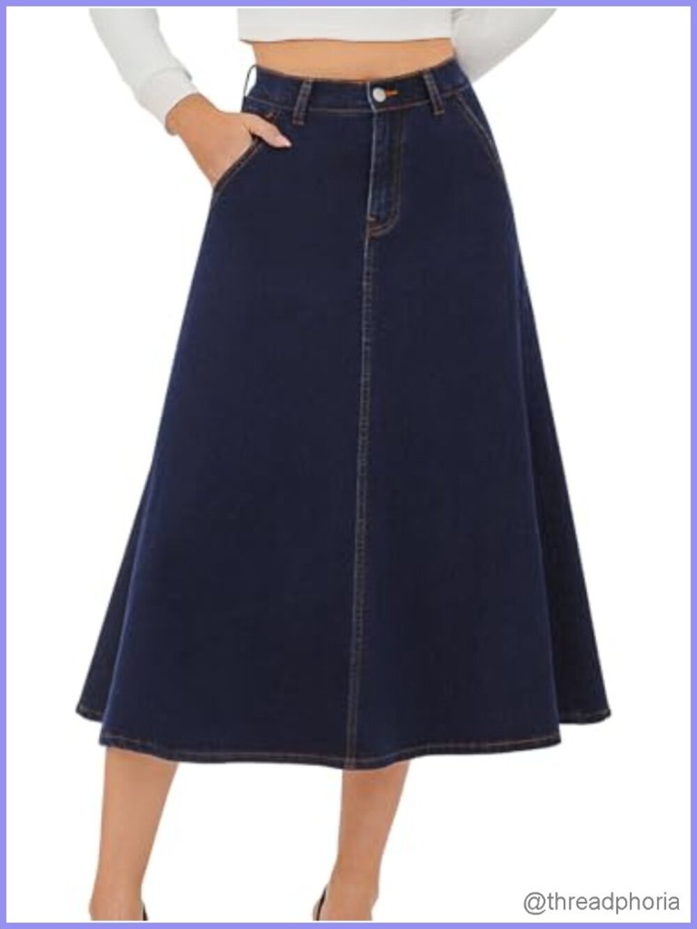 Womens High Waisted A-Line Long Maxi Denim Jean Skirt Flared Midi with Pockets